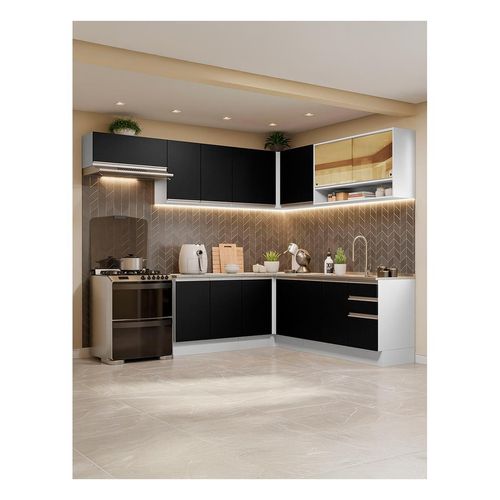 Cocina integral esquinera Madesa 469cm blanco negro glamy 01
