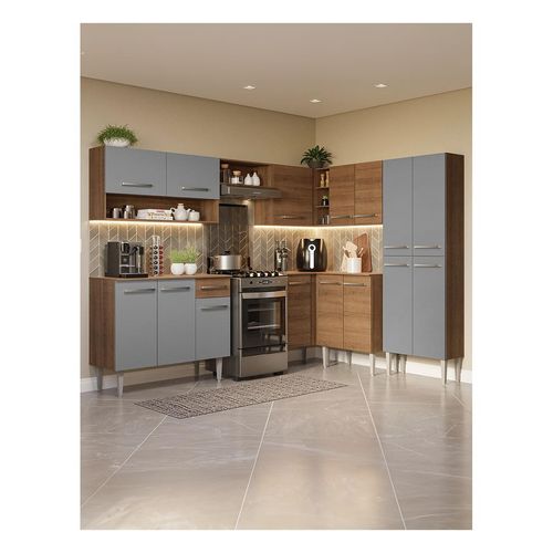 Cocina integral esquinera Madesa 417cm marron gris emilly  02