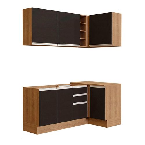 Cocina integral esquinera Madesa 269cm marron negro glamy 01