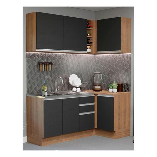 Cocina integral esquinera Madesa 269cm marron negro glamy 01