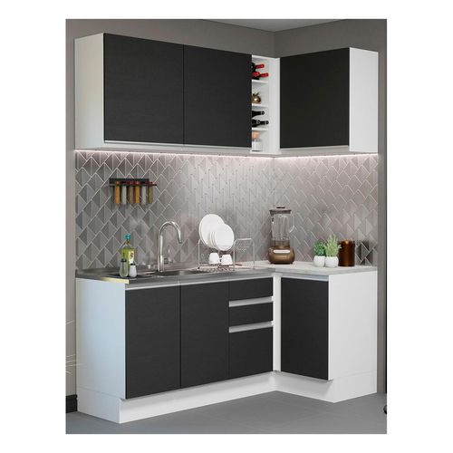 Cocina integral esquinera Madesa 269cm blanco negro glamy 01