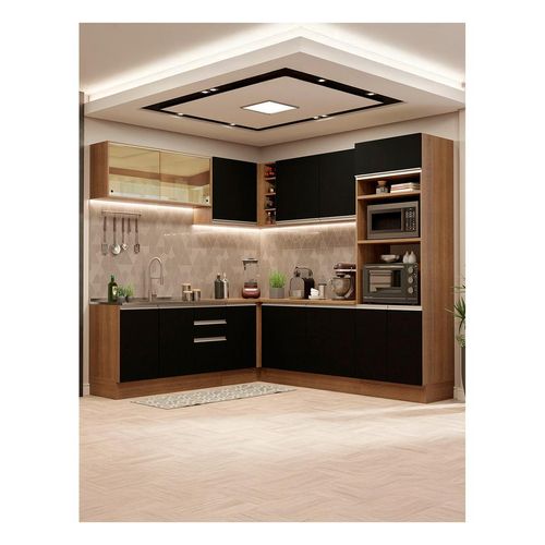 Cocina integral esquinera Madesa 459cm marron negro glamy 01