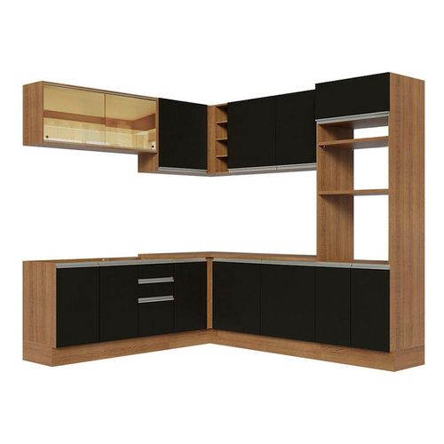 Cocina integral esquinera Madesa 459cm marron negro glamy 01