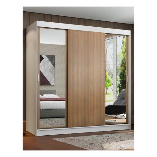 Clóset Madesa 3 puertas corredizas 2 con espejo blanco marron reno