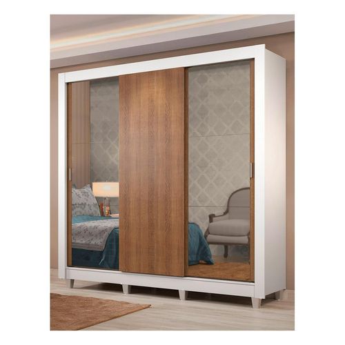 Closet Madesa 3 puertas con 2 espejos 4 cajones con pies blanco marron lyon plus