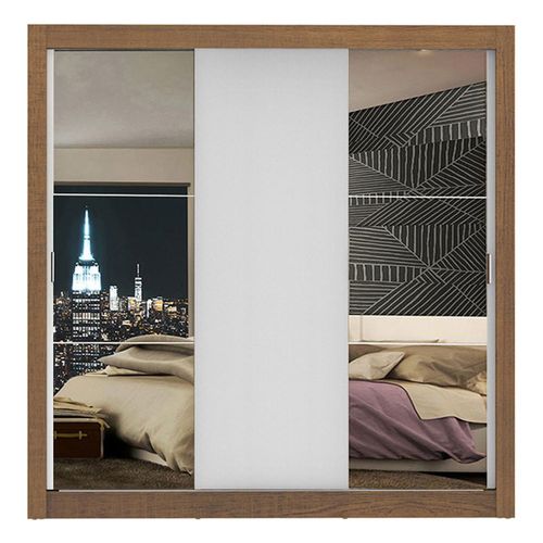 Closet Madesa 3 puertas con 2 espejos 2 cajones marron blanco lyon