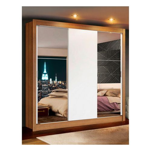 Closet Madesa 3 puertas con 2 espejos 2 cajones marron blanco lyon