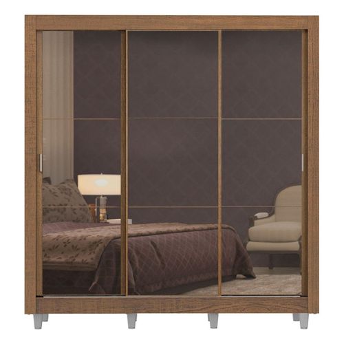 Closet Madesa 3 puertas con 3 espejo 4 cajones con pies marron lyon plus