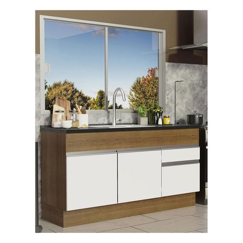 Gabinete para fregadero Madesa 150cm 2 puertas 2 cajones sin tablero ni fregadero marron blanco glamy