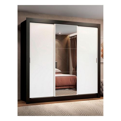 Closet Madesa 3 puertas con 1 espejo 2 cajones negro blanco lyon
