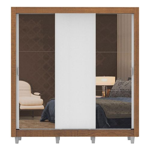 Closet Madesa 3 puertas con 2 espejos 2 cajones con pies marron blanco lyon