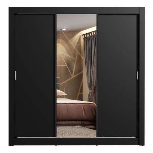 Closet Madesa 3 puertas con 1 espejo 4 cajones negro lyon plus