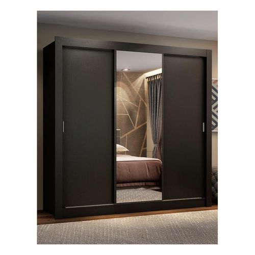 Closet Madesa 3 puertas con 1 espejo 4 cajones negro lyon plus