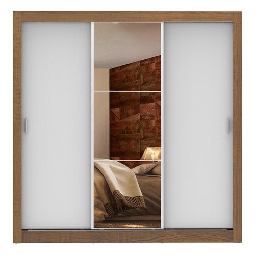 Closet Madesa 3 puertas con 1 espejo 4 cajones marron blanco lyon plus