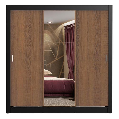 Closet Madesa 3 puertas con 1 espejo 4 cajones negro marron lyon plus