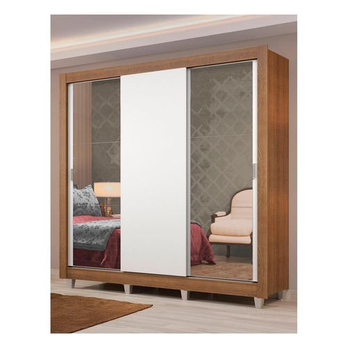 Closet Madesa 3 puertas con 2 espejos 4 cajones con pies marron blanco lyon plus