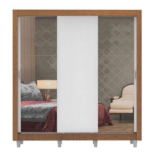 Closet Madesa 3 puertas con 2 espejos 4 cajones con pies marron blanco lyon plus