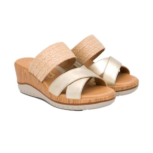 Sandalia casual Flexi dorado para dama 113324