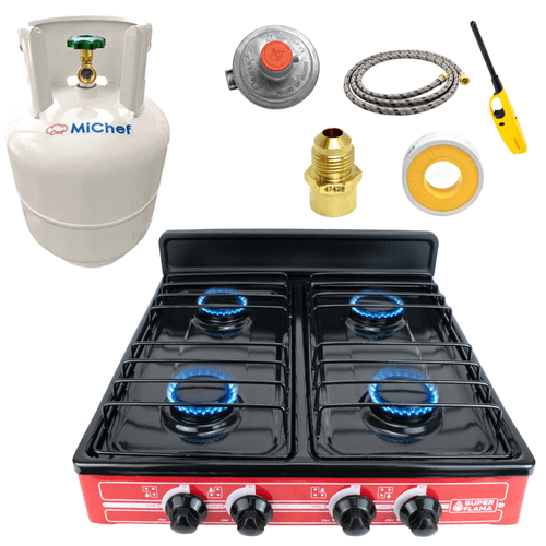 Combo Superflama tetra flama red parrilla de 4 quemadores y tanque de gas