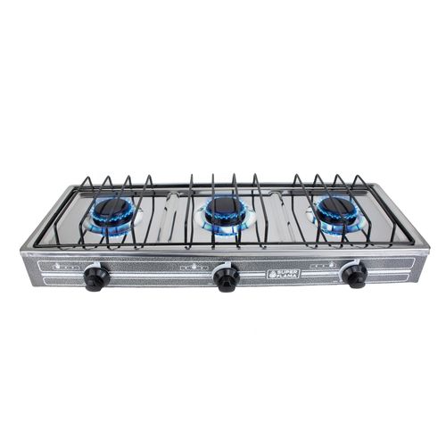 Combo Superflama triple flama ac parrilla de 3 quemadores y tanque de gas