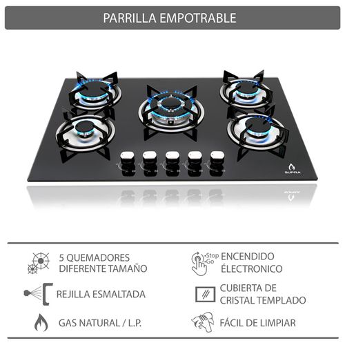 Combo rotwand Supra parrilla empotrable A Gas Y Campana de 76 cm