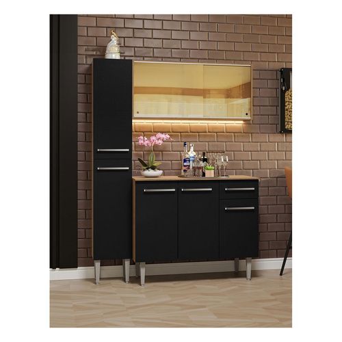 Cocina compacta Madesa 137cm sin fregadero marron negro emilly 06