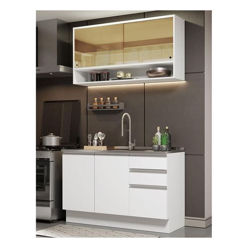 Cocina compacta Madesa 120cm sin fregadero blanco glamy 02