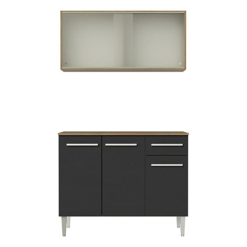 Cocina compacta Madesa 105cm con gabinete superior marron negro emilly 01