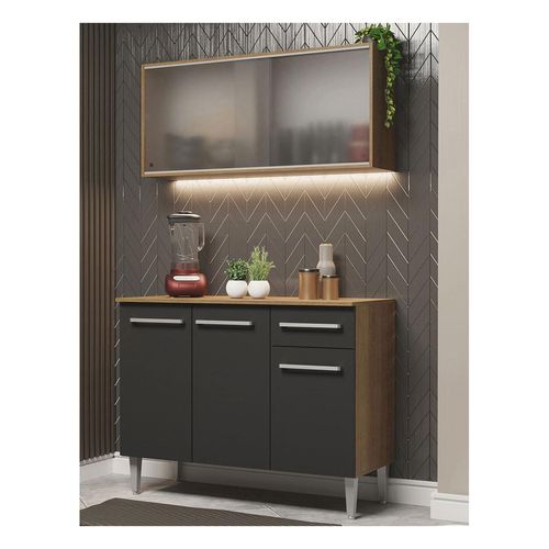 Cocina compacta Madesa 105cm con gabinete superior marron negro emilly 01