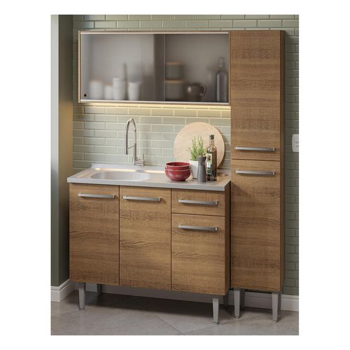 Cocina compacta Madesa 137cm con fregadero marron emilly 07