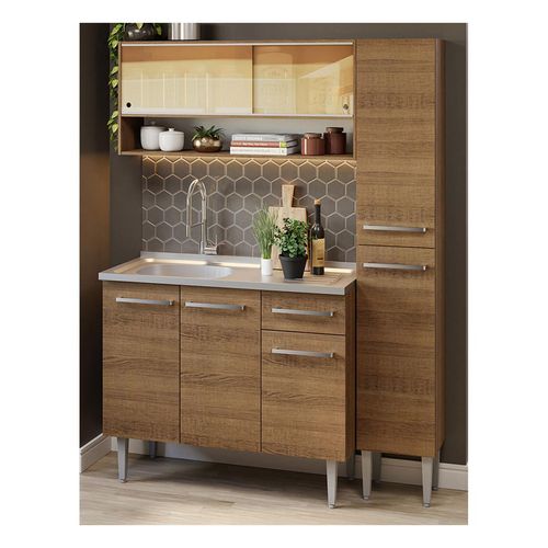 Cocina compacta Madesa 137cm con fregadero marron emilly 10