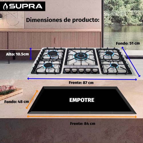 Parrilla de gas Supra 5q-es-87 empotrable 87cm con 5 quemadores