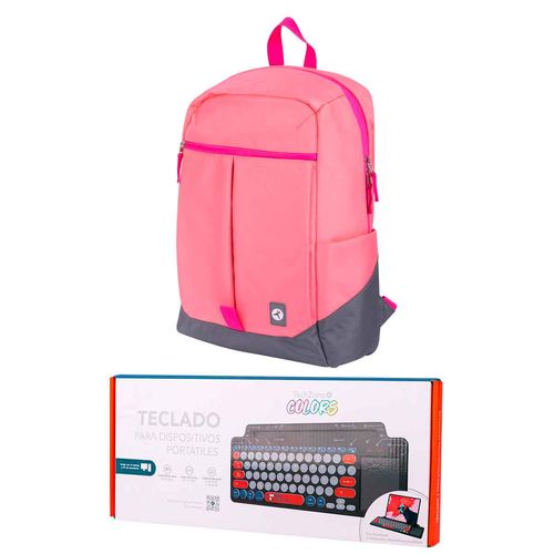 Bundle mochila y teclado Techzone rosa tzcacc13