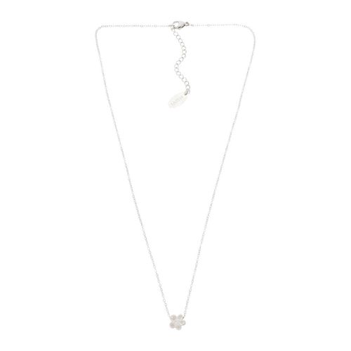 Collar con dije de flor Nuvi plateado COLN-417 P