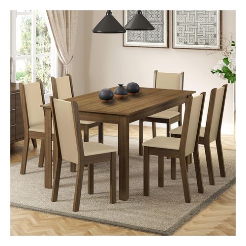 Juego de comedor Madesa con 6 sillas marrón crema sintético beige miriam