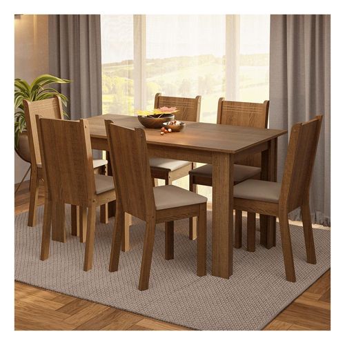 Juego de comedor Madesa con 6 sillas marron sintético beige analu