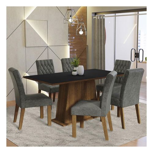 Juego de comedor Madesa con 6 sillas marron negro silver britney