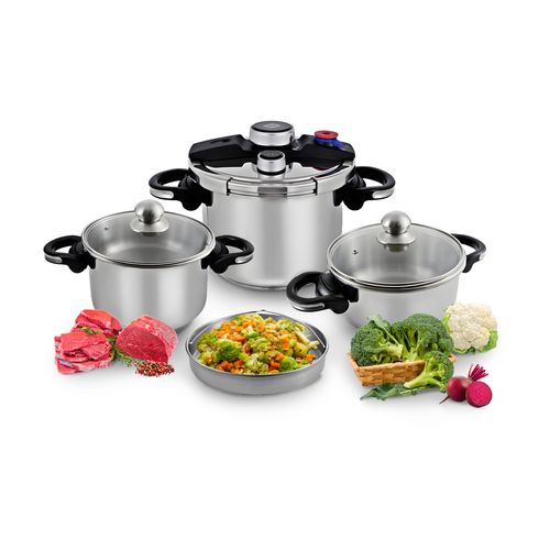 Juego de ollas express Bogner 8, 6 Y 4 litros de acero inox bpc080604i