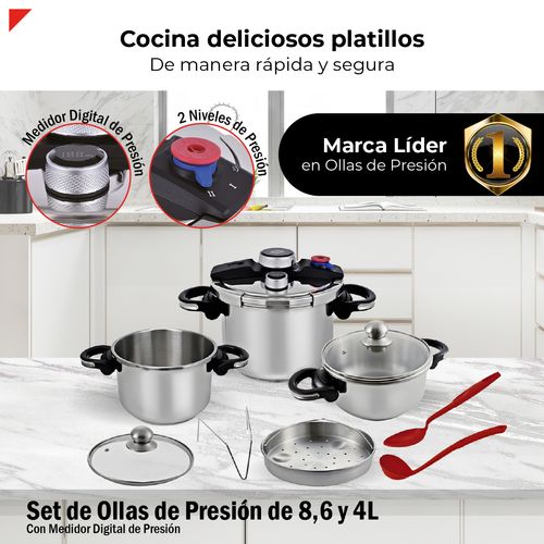 Juego de ollas express Bogner 8, 6 Y 4 litros de acero inox bpc080604i