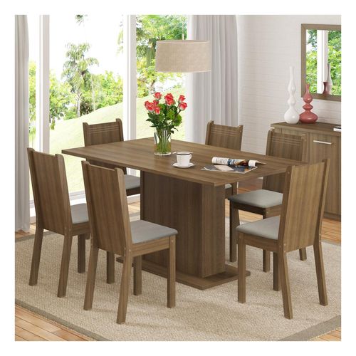 Juego de comedor Madesa con 6 sillas marrón sintético beige megan