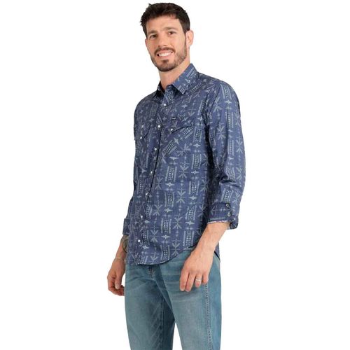 Camisa Wrangler azul para caballero 112373555