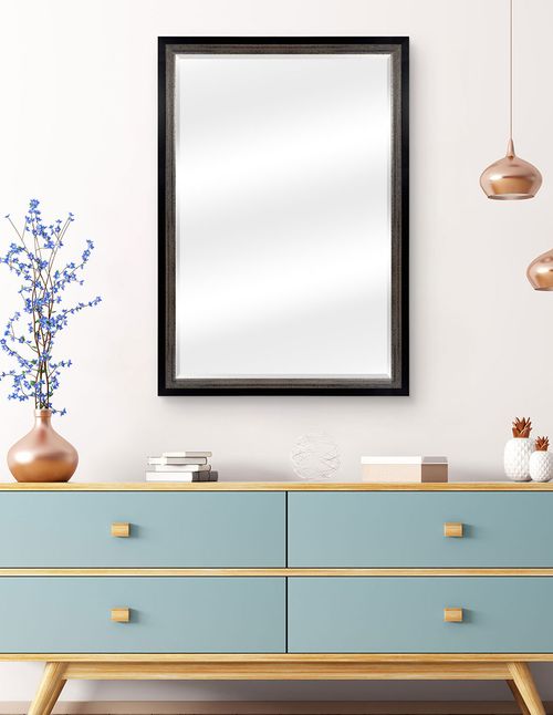 Espejo Biselado de Pared Enmarcado en color Negro con acentos champán | Fine Art Tj - 71 x 101 cm