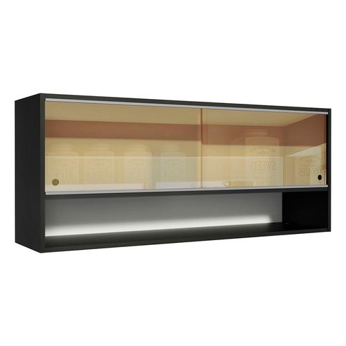 Gabinete superior Madesa 120cm 2 puertas corredizas de vidrio reflejante negro reims