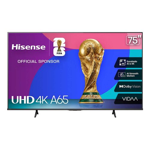 Pantalla Hisense 75p 4K negro 75a65nv