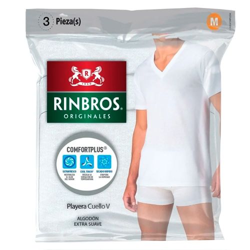 Playera De Cuello V Para Caballero Rinbros 3 Piezas Blanco 3026C01