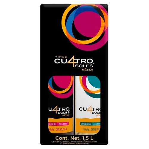 Vino tinto y blanco 4 soles afrutado 2 pack 1.5l