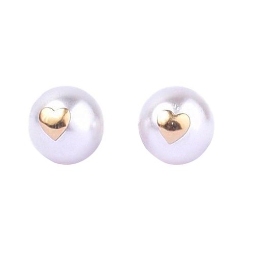 Broqueles Para Dama Renne Perla Corazón 8mm Blanco F647