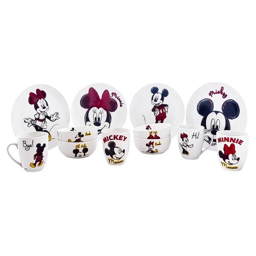 VAJILLA DE 12 PIEZAS MICKEY Y MINNIE PORCELANA REGALOS SIGLO XXI 2415-3088