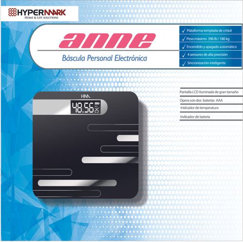 Báscula Digital Corporal Hypermark Anne 180 Kg Negro