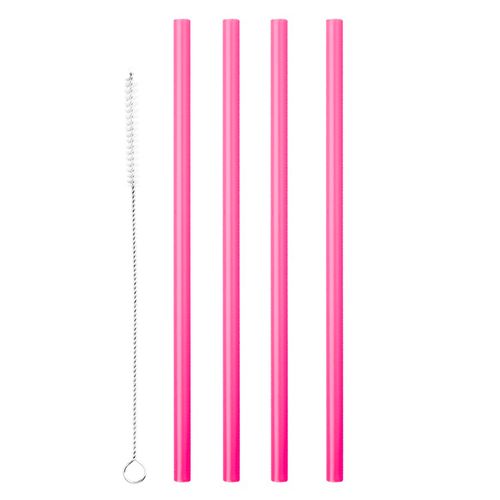 Juego de 12 popotes reutilizables y cepillo limpiador Metaltex fucsia 253135